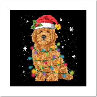 Goldendoodle Christmas Santa Hat Posters and Art